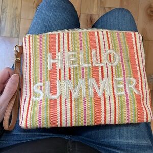 Talbots Striped Summer Colorful Clutch Bag Embroidered Wristlet